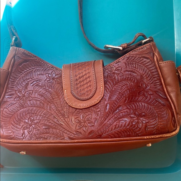 American West Western Cowgirl Brown Leather Embossed Shoulder Bag - Picture 4 of 11